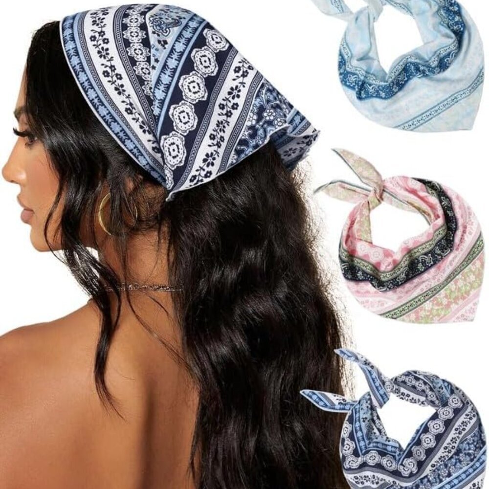 3Pcs Hair Bandanas Head Kerchief for Women Girls Tie-Back Boho Hair Scarf Headba